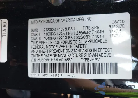 2020 Honda Cr-V 2Wd Lx z USA, uszkodzony, nr VIN 5J6RW1H23LA016560